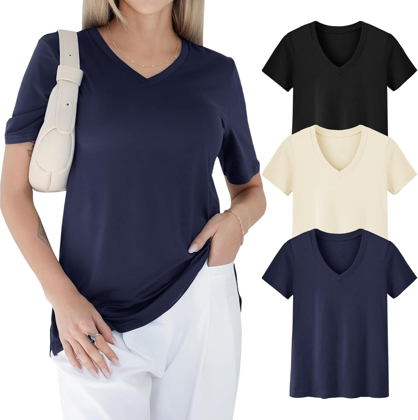 Women - Casual Loose Fit Spring Summer Tops Trendy Soft Short Sleeve Basics Tees 2025
