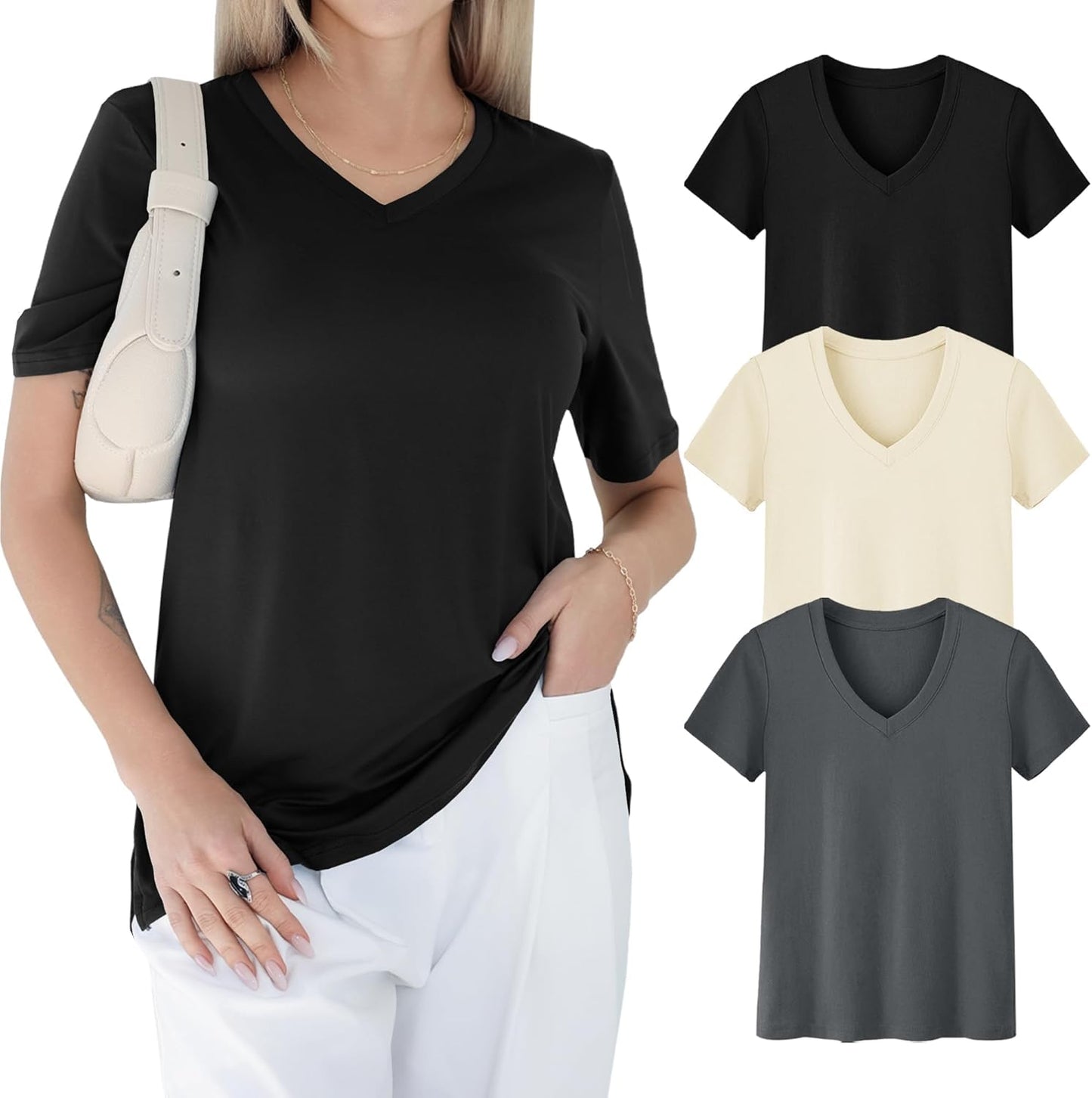 Women - Casual Loose Fit Spring Summer Tops Trendy Soft Short Sleeve Basics Tees 2025