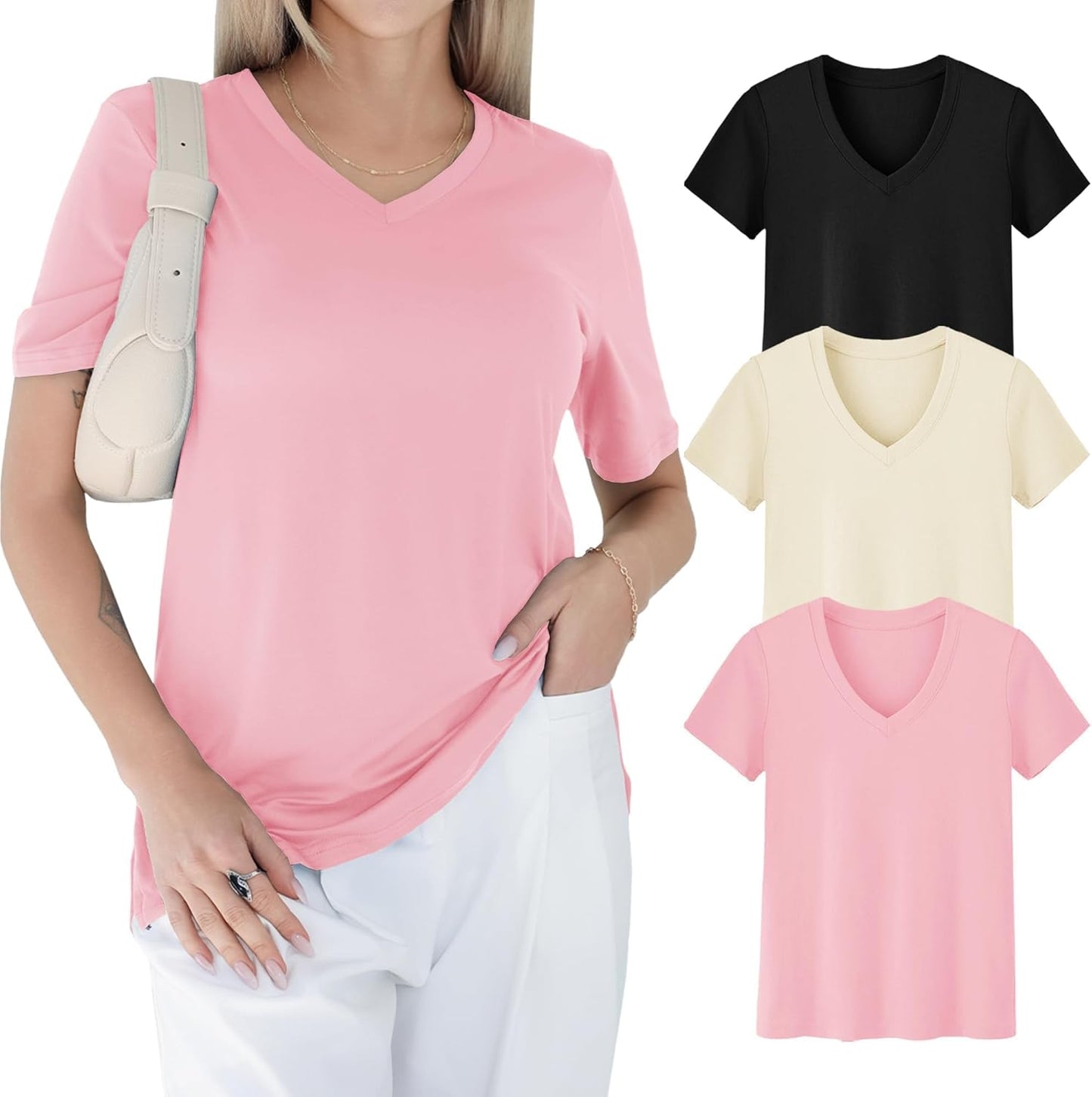 Women - Casual Loose Fit Spring Summer Tops Trendy Soft Short Sleeve Basics Tees 2025