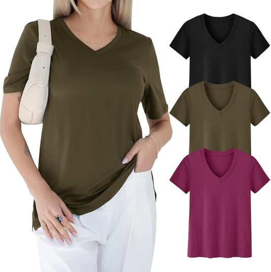 Women - Casual Loose Fit Spring Summer Tops Trendy Soft Short Sleeve Basics Tees 2025