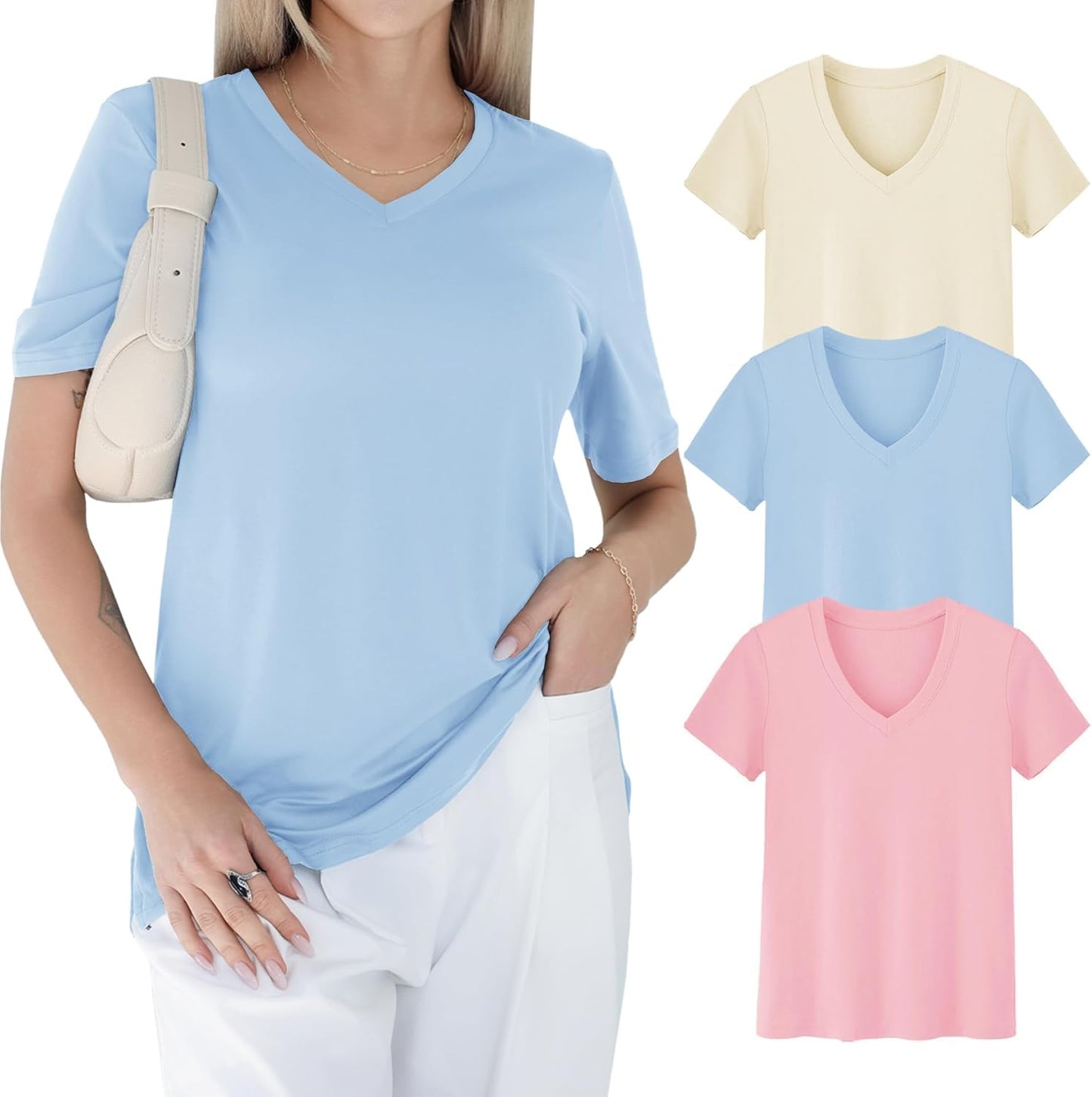 Women - Casual Loose Fit Spring Summer Tops Trendy Soft Short Sleeve Basics Tees 2025