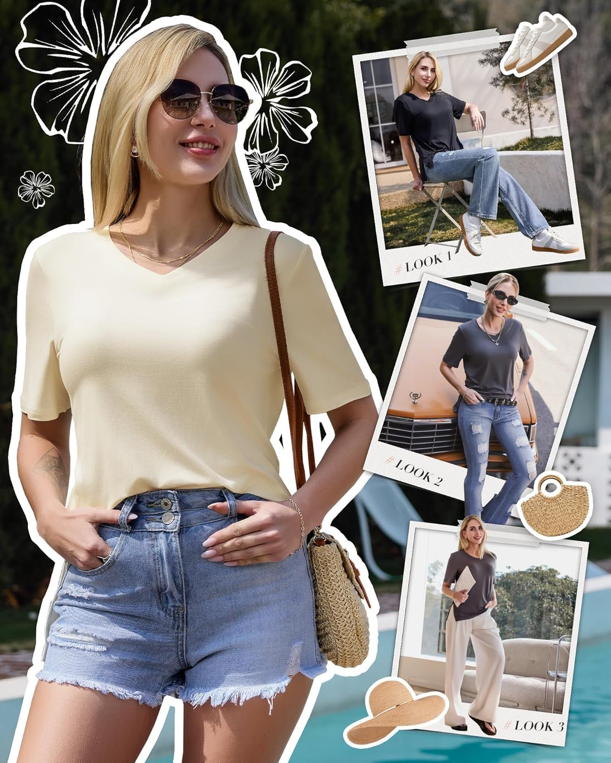 Women - Casual Loose Fit Spring Summer Tops Trendy Soft Short Sleeve Basics Tees 2025